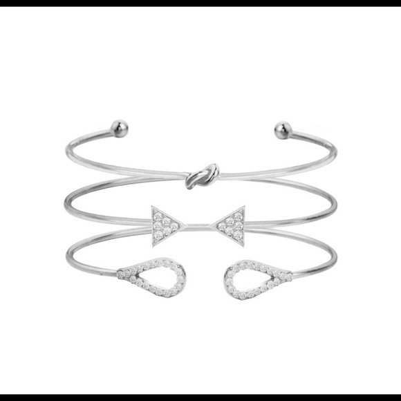 Jewelry - Set of 3 Silver Rhinestone Bangle Bracelets